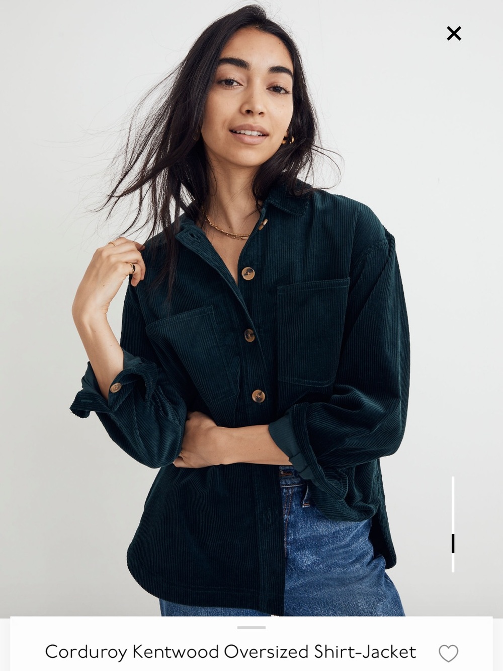 Madewell Corduroy Kentwood Oversized Shirt Jacket in Ancient Forest size M